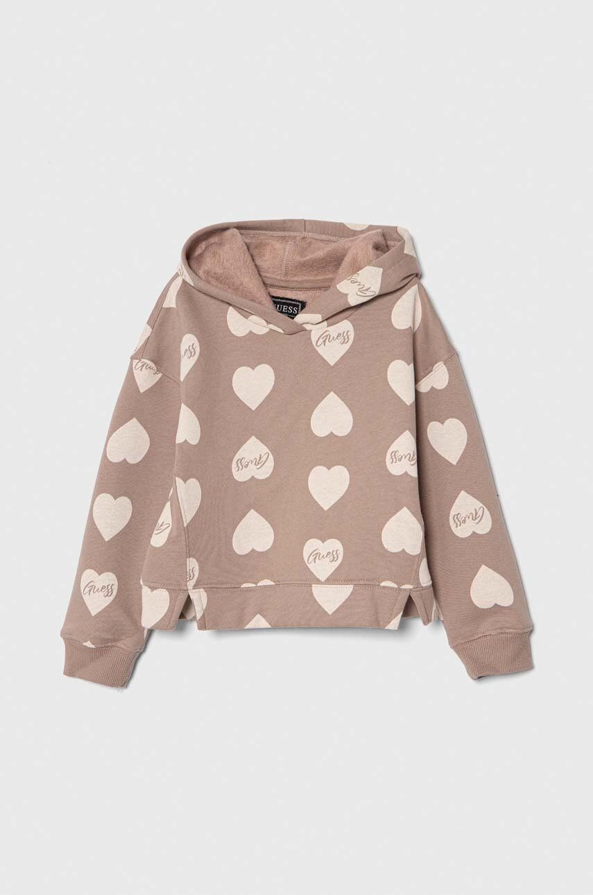 Guess bluza dziecięca kolor brązowy z kapturem wzorzysta