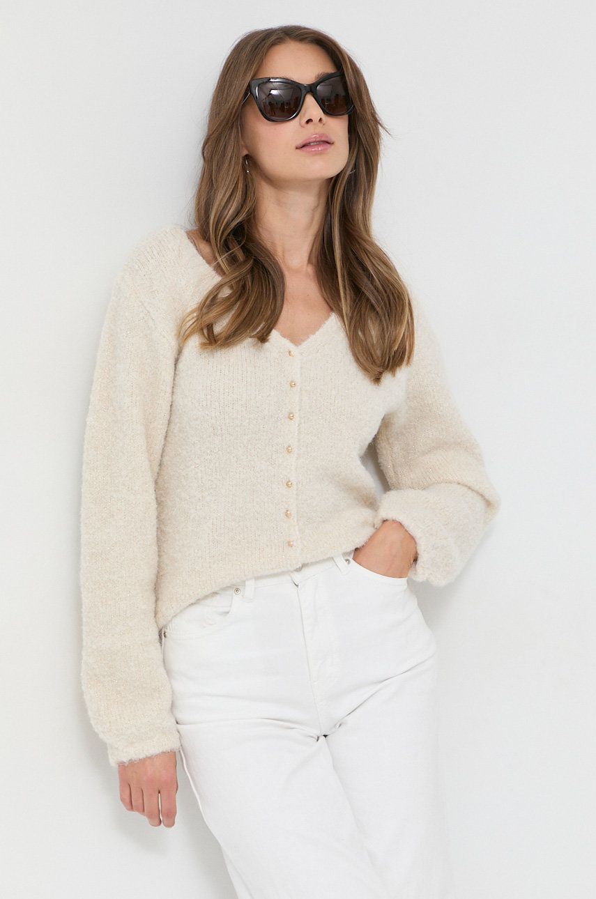 Morgan kardigan z domieszką wełny damski kolor beżowy ciepły