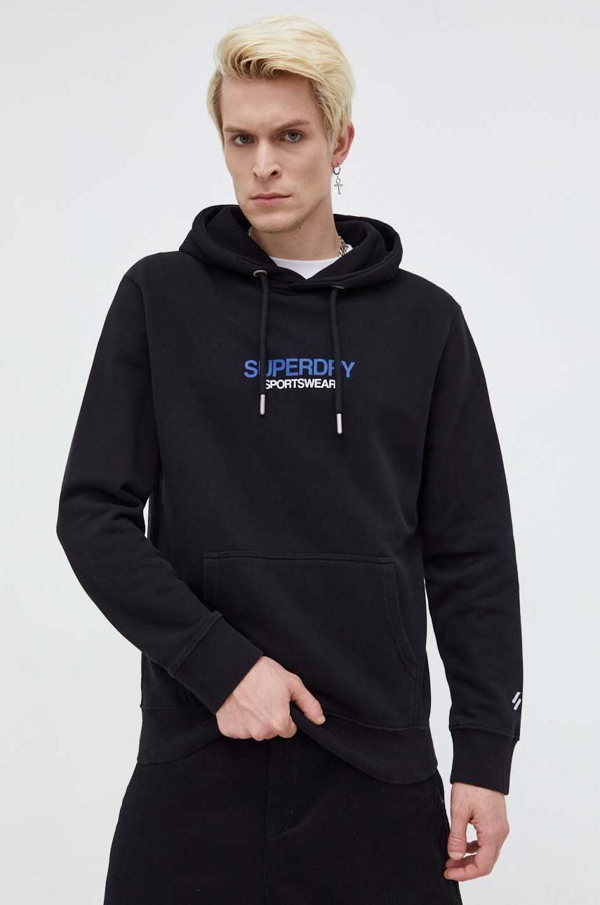 Superdry bluza męska kolor czarny z kapturem z nadrukiem