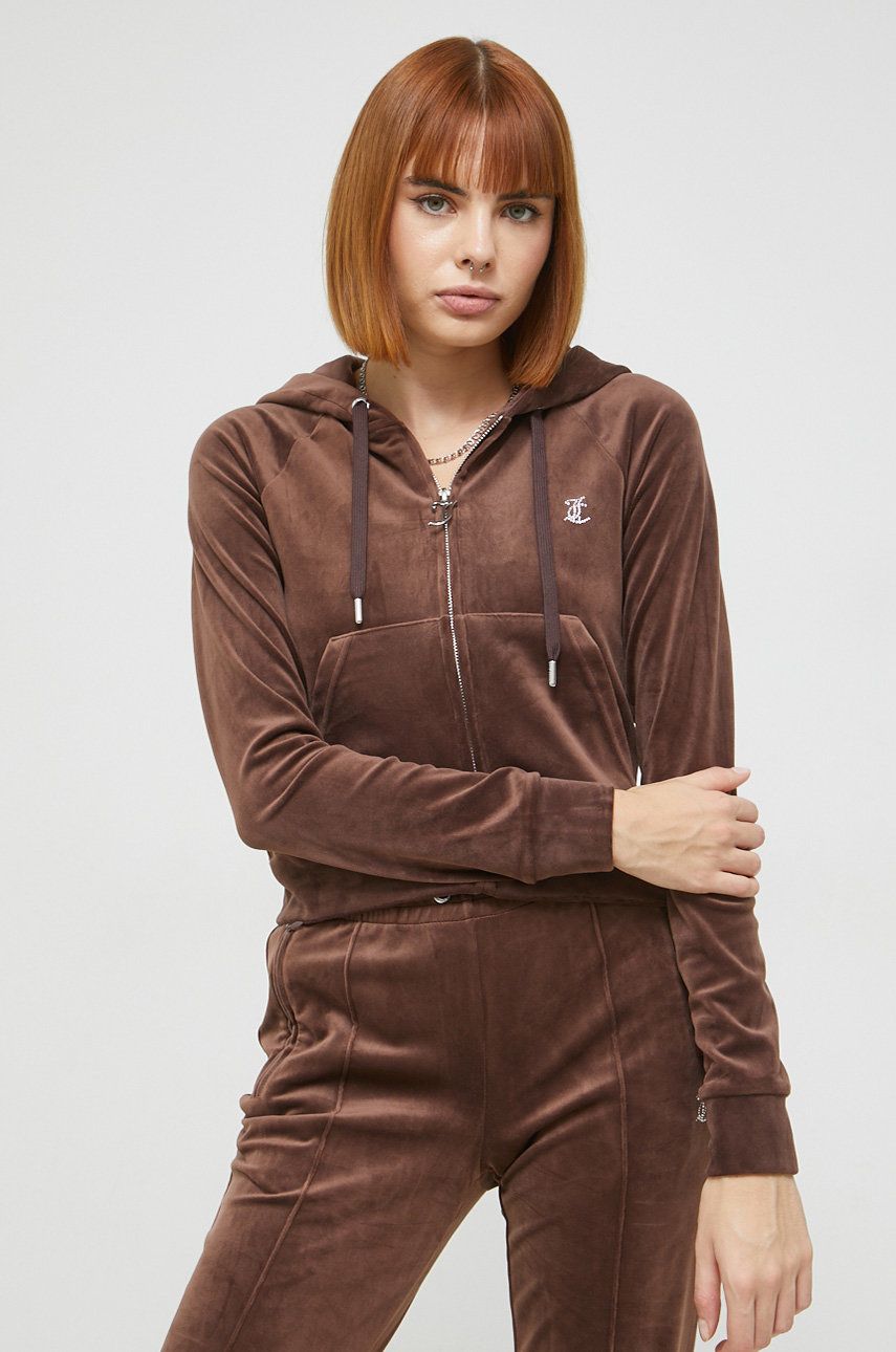 Juicy Couture bluza damska kolor brązowy z kapturem z aplikacją