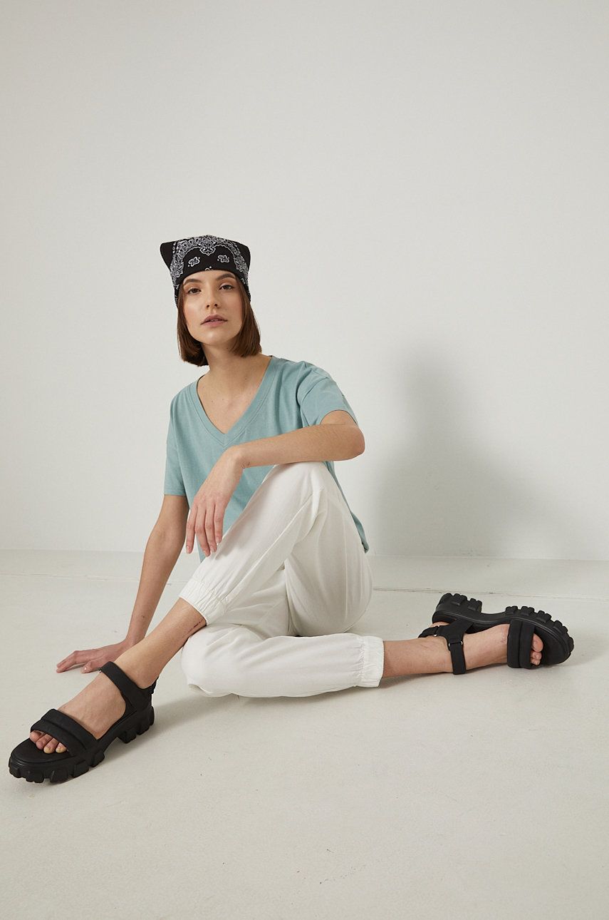 Medicine spodnie damskie kolor beżowy joggery high waist