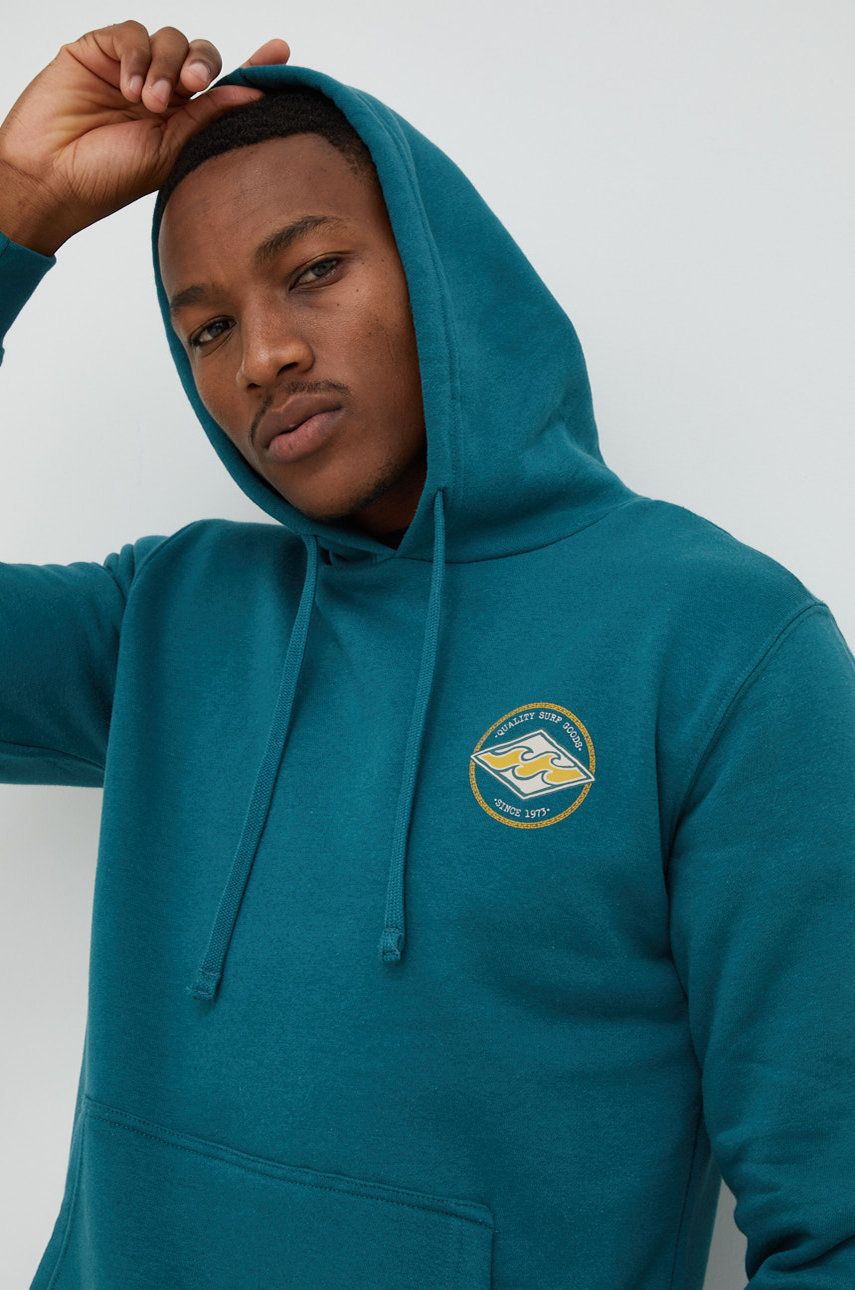 Billabong bluza męska kolor zielony z kapturem z nadrukiem