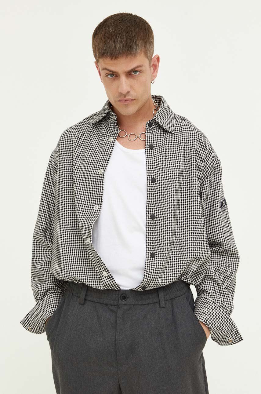 Iceberg koszula z domieszką wełny kolor czarny relaxed z kołnierzykiem klasycznym