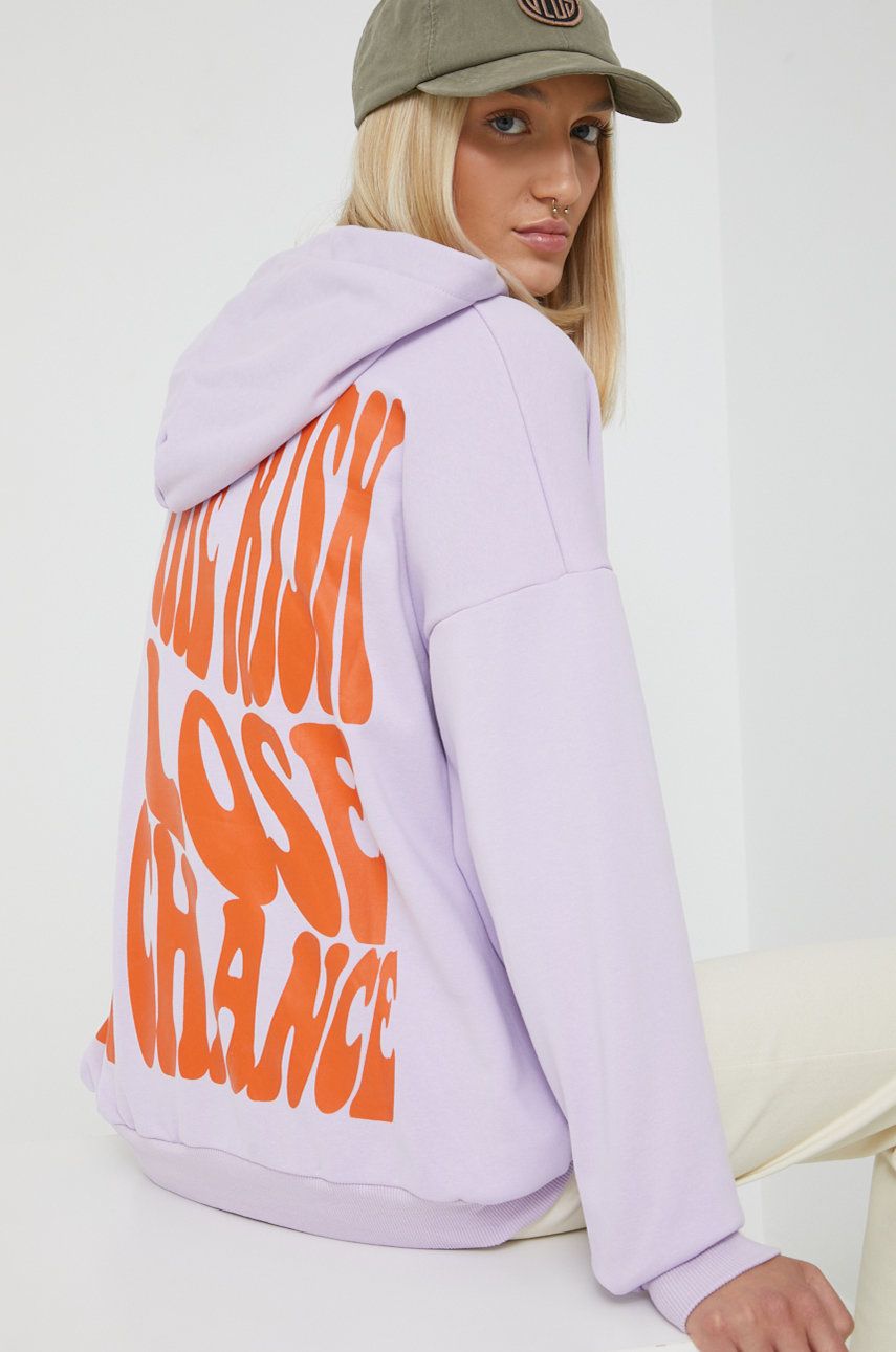 Sixth June bluza damska kolor fioletowy z kapturem z nadrukiem