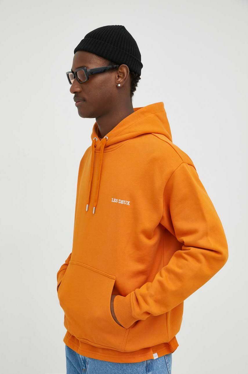 Les Deux bluza bawełniana męska kolor pomarańczowy z kapturem z aplikacją