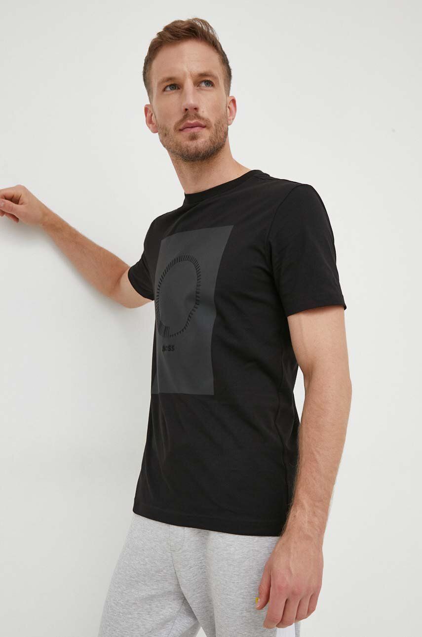 Boss Green t-shirt męski kolor czarny z aplikacją