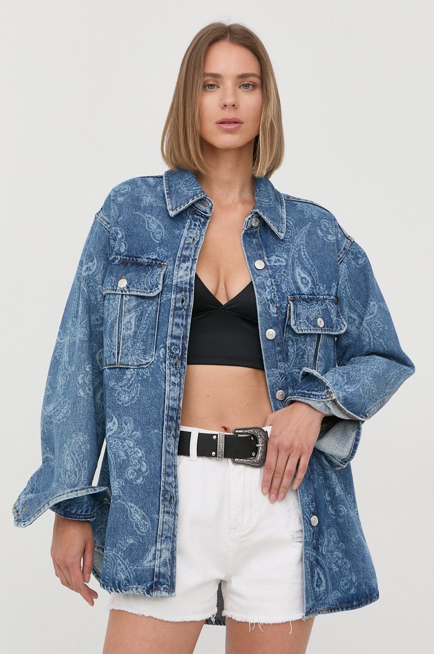 The Kooples koszula jeansowa damska relaxed z kołnierzykiem klasycznym