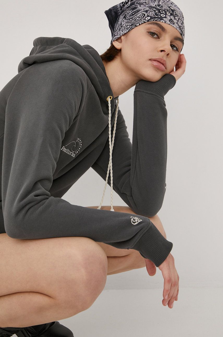 Femi Stories bluza Till damska kolor szary z kapturem z nadrukiem