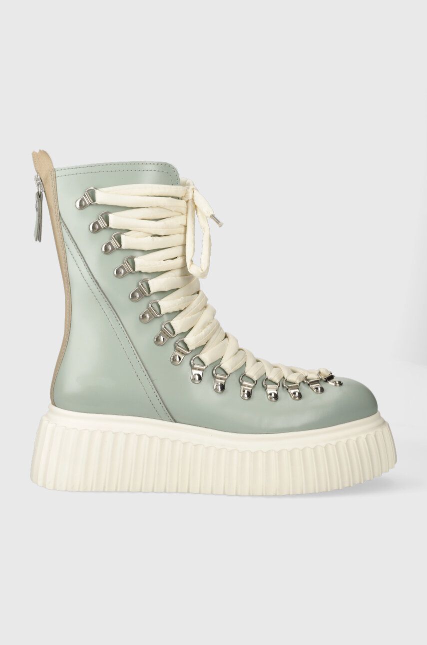 AGL botki skórzane DROMO damskie kolor zielony na platformie D751501PGKI022G114