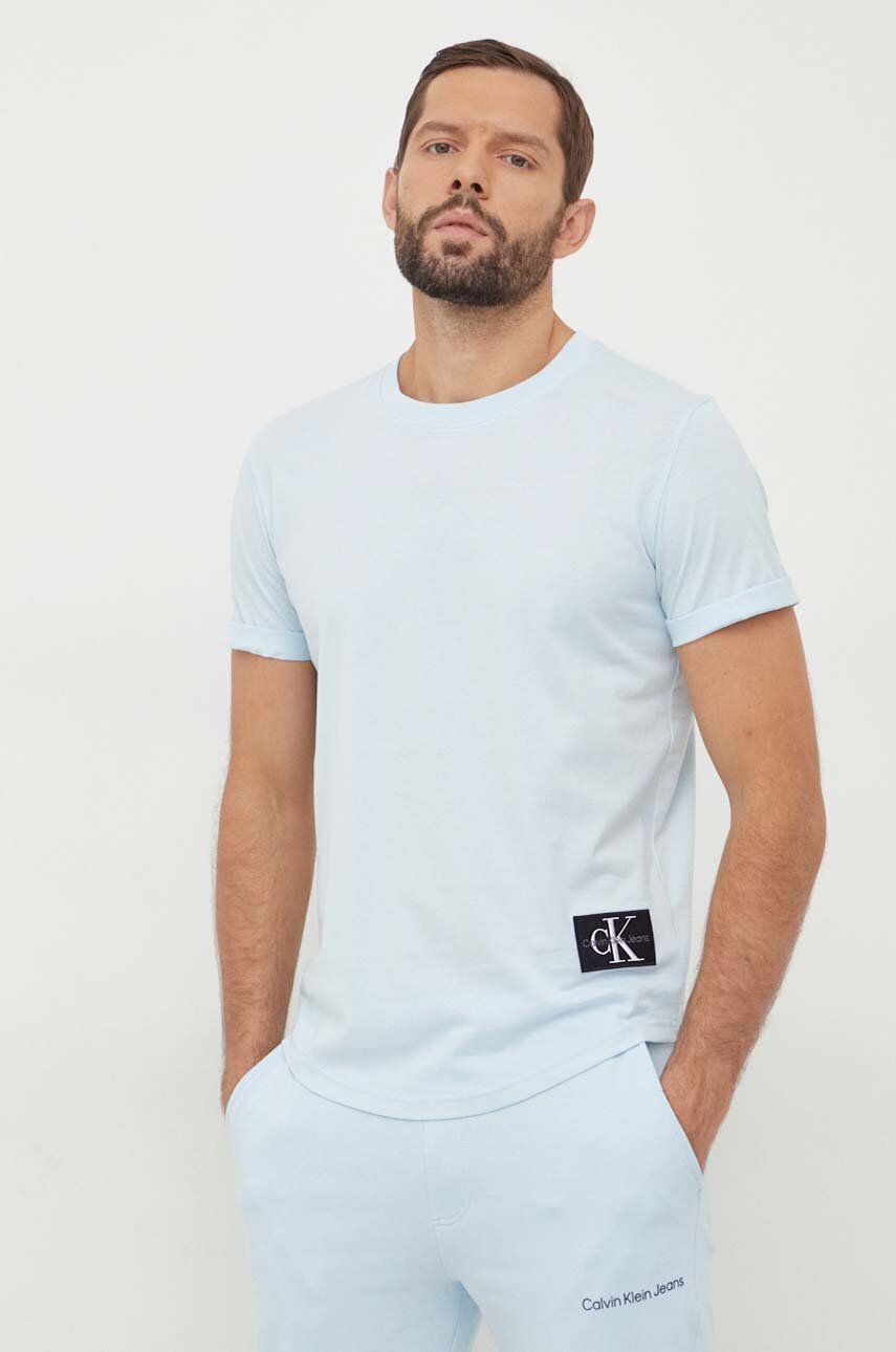 Calvin Klein Jeans t-shirt bawełniany kolor niebieski z aplikacją