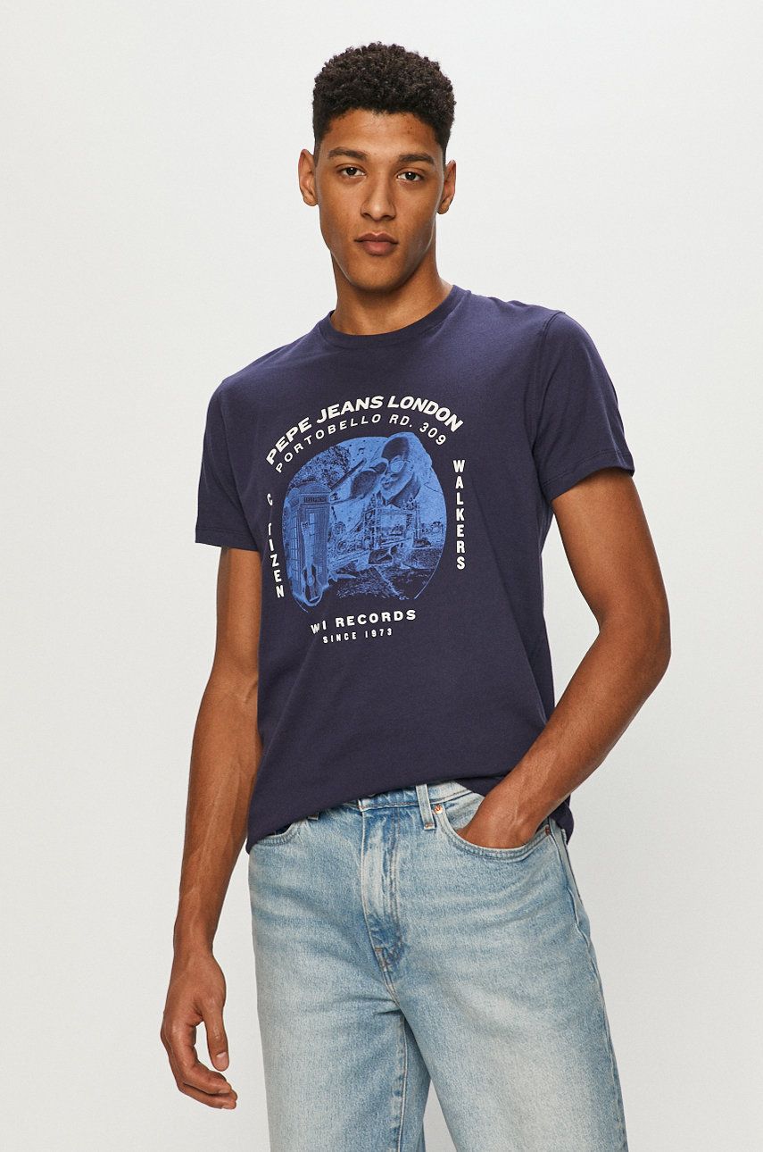 Pepe Jeans T-shirt męski kolor granatowy z nadrukiem