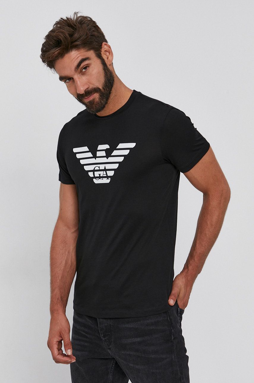 Emporio Armani t-shirt bawełniany kolor czarny z nadrukiem