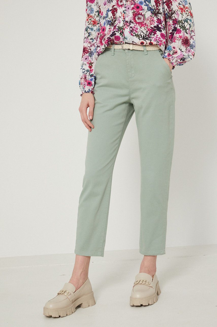 Medicine Spodnie damskie kolor turkusowy proste high waist