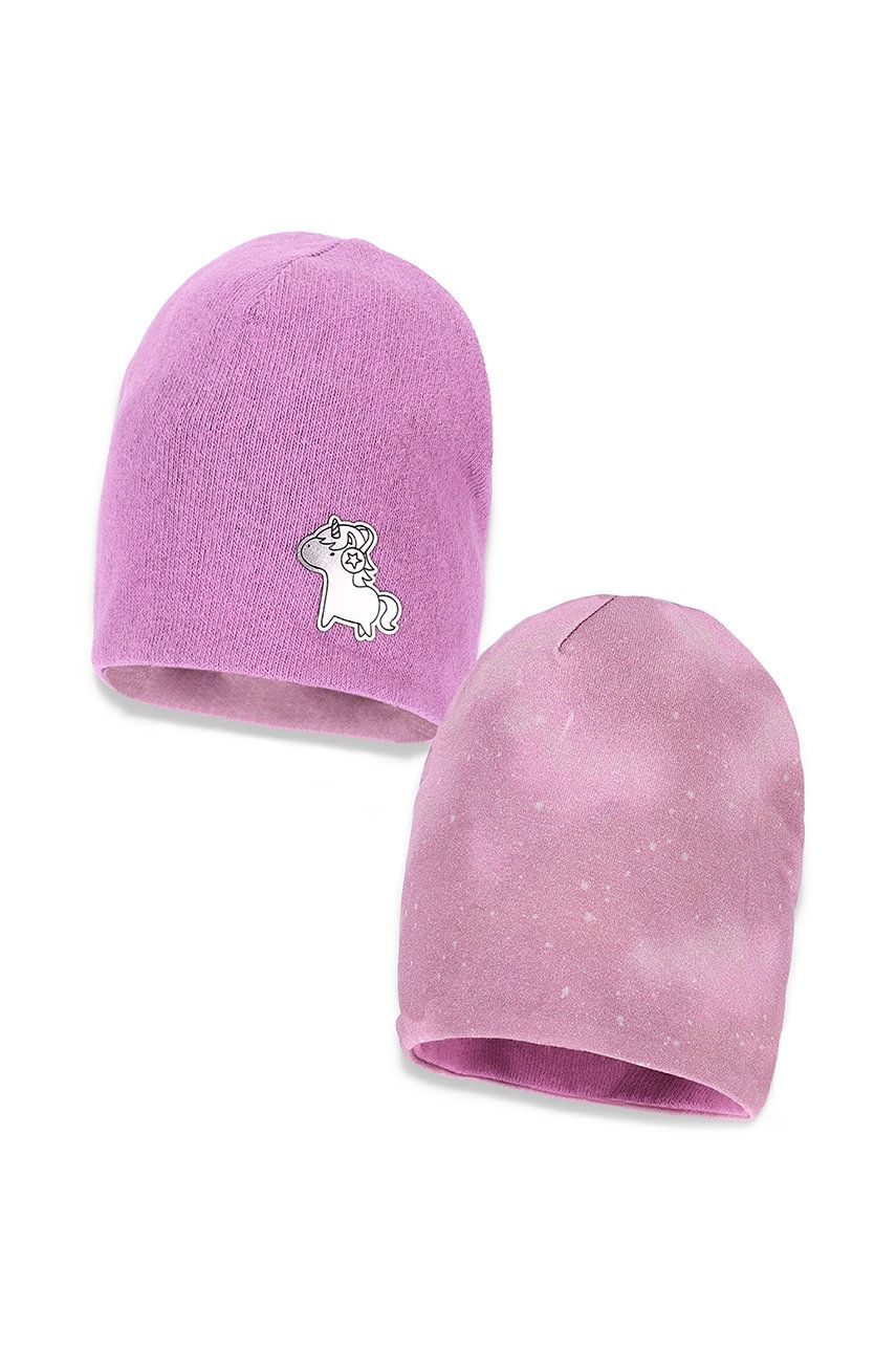 Broel czapka dwustronna dziecięca kolor fioletowy z cienkiej dzianiny