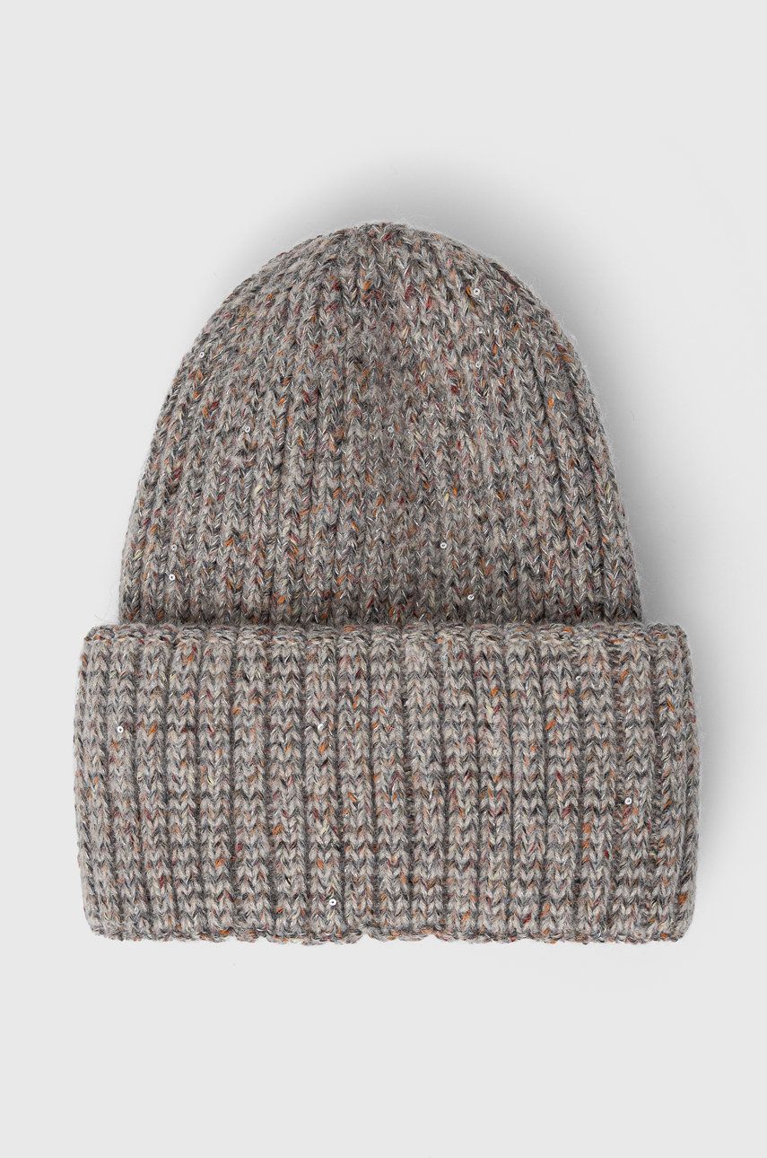Answear Lab Czapka z wełną kolor szary z grubej dzianiny