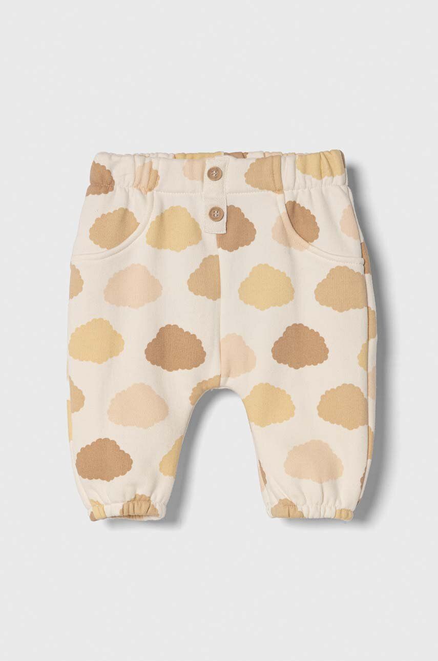 United Colors of Benetton spodnie dresowe niemowlęce kolor beżowy wzorzyste