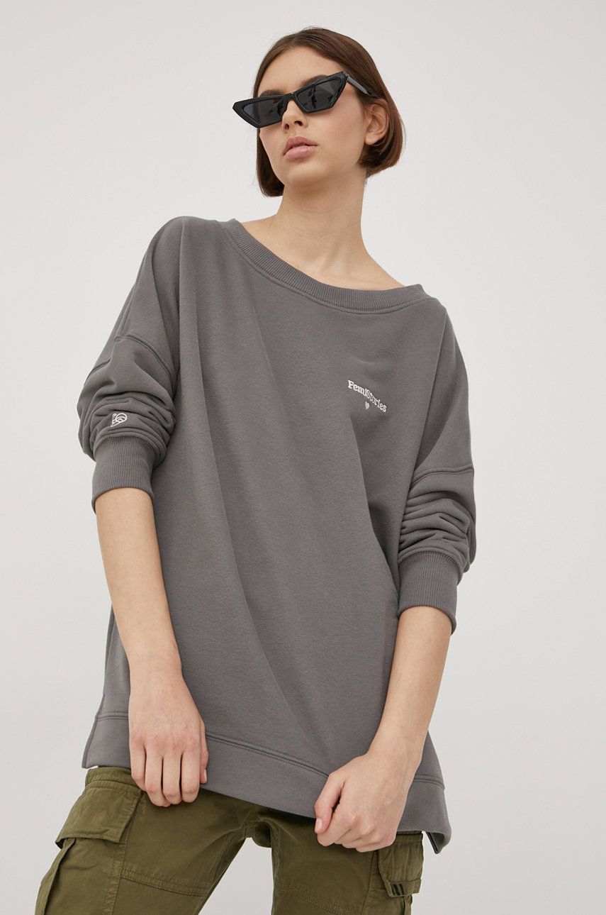 Femi Stories bluza bawełniana Ria damska kolor szary gładka