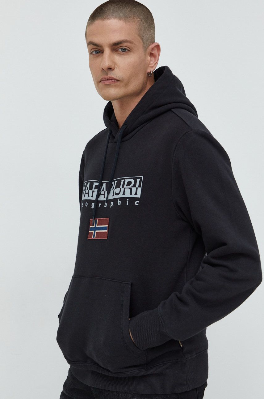 Napapijri bluza męska kolor czarny z kapturem gładka