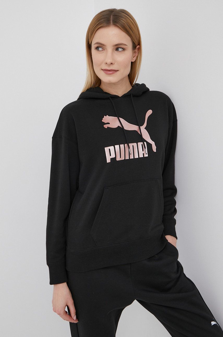 Puma bluza 534698 kolor czarny z kapturem z nadrukiem