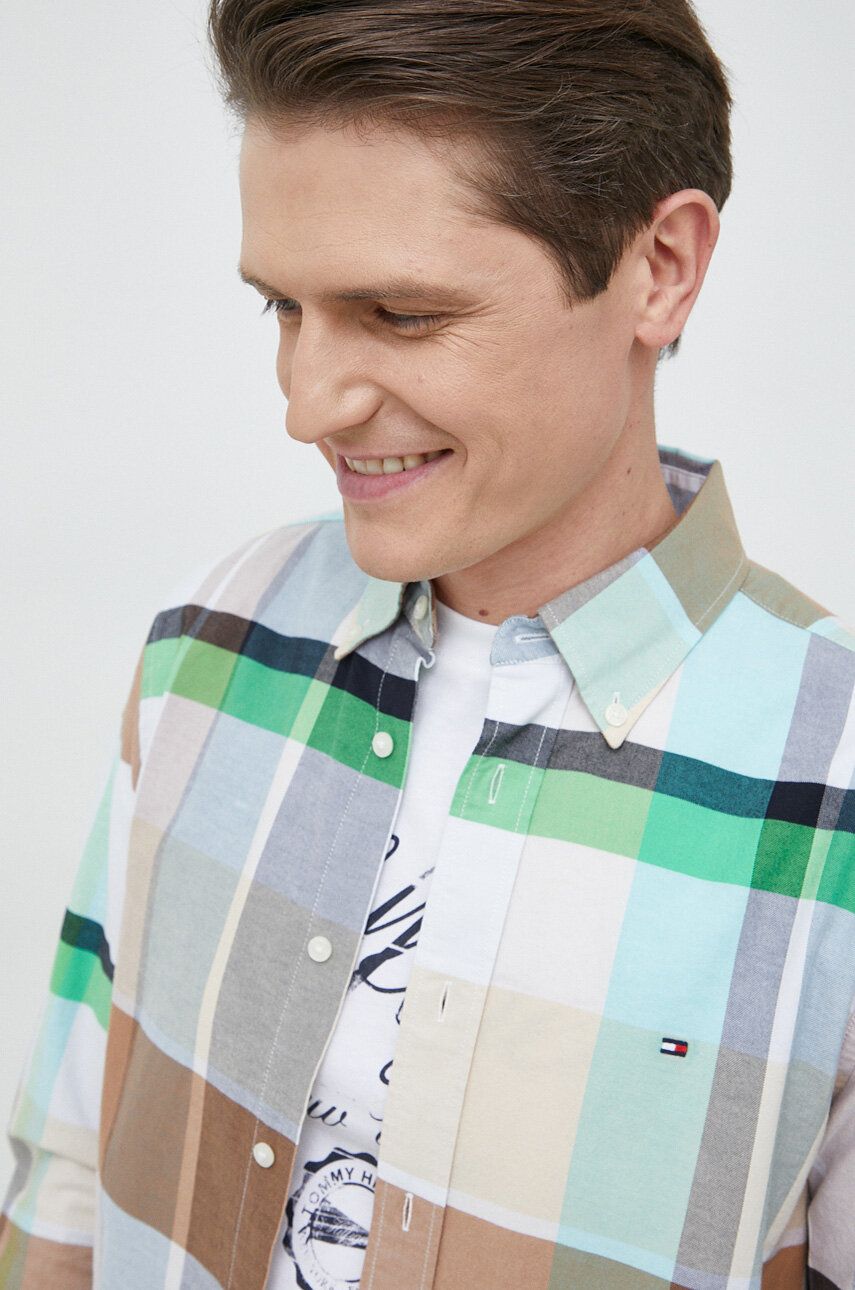 Tommy Hilfiger koszula bawełniana męska kolor biały regular z kołnierzykiem button-down