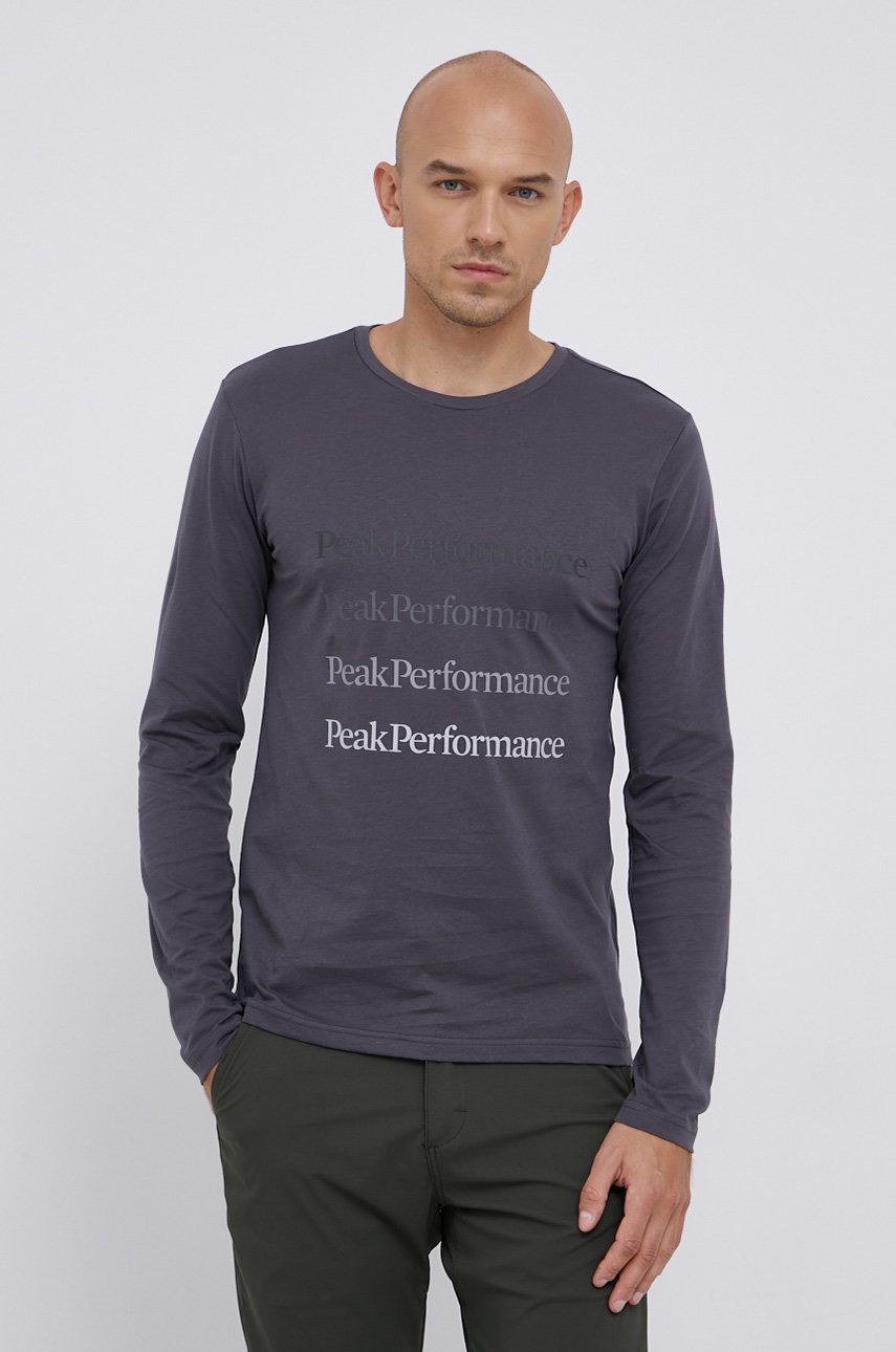 Peak Performance Longsleeve bawełniany kolor szary z nadrukiem