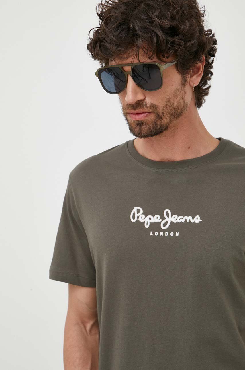 Pepe Jeans t-shirt bawełniany kolor zielony z nadrukiem