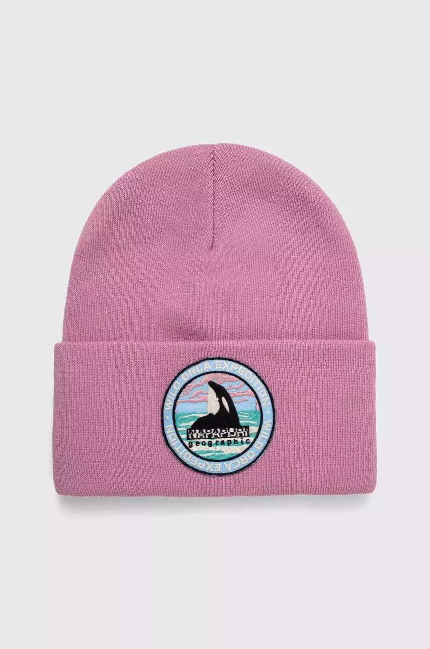 Napapijri czapka kolor różowy z cienkiej dzianiny