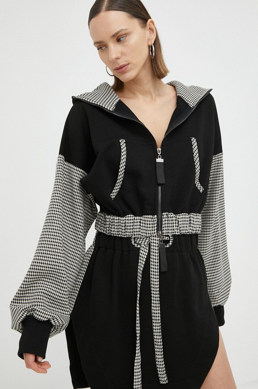 MMC STUDIO bluza bawełniana damska kolor czarny z kapturem wzorzysta