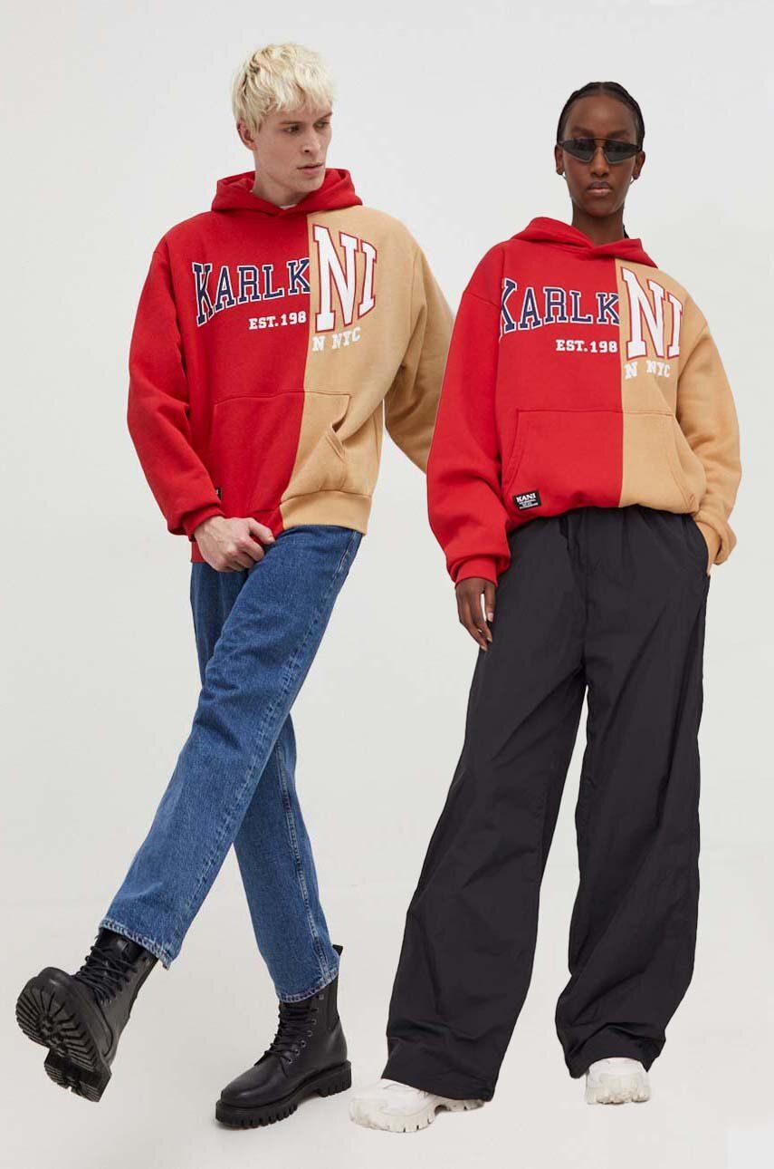 Karl Kani bluza kolor czerwony z kapturem wzorzysta