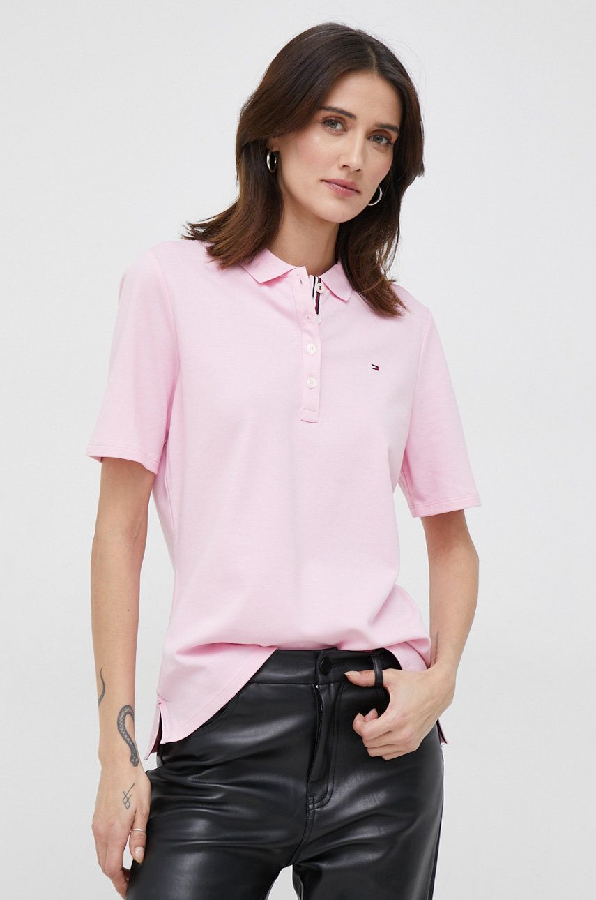 Tommy Hilfiger polo damski kolor różowy z kołnierzykiem