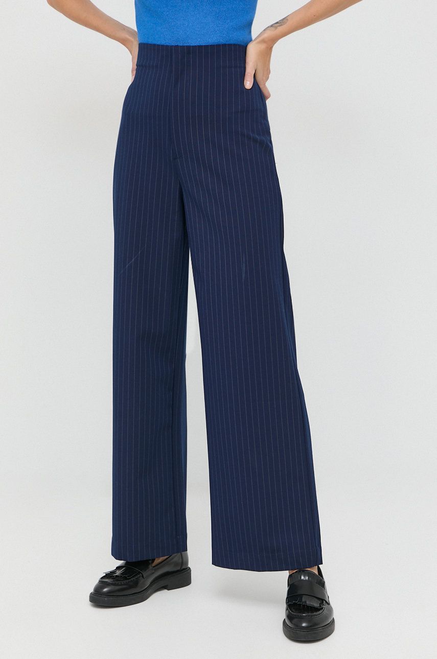 Bardot spodnie damskie kolor granatowy szerokie high waist