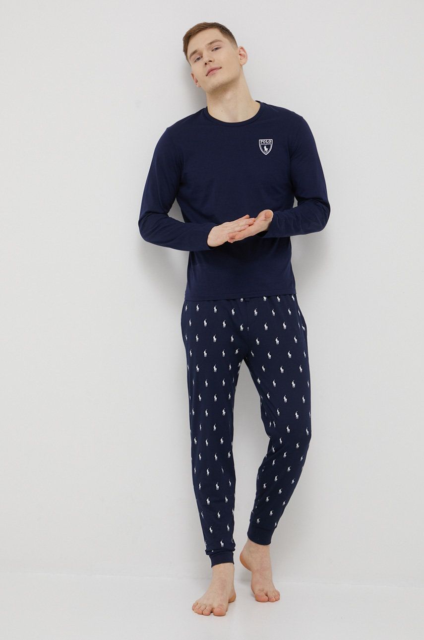 Polo Ralph Lauren piżama bawełniana 714866475001 kolor granatowy z nadrukiem