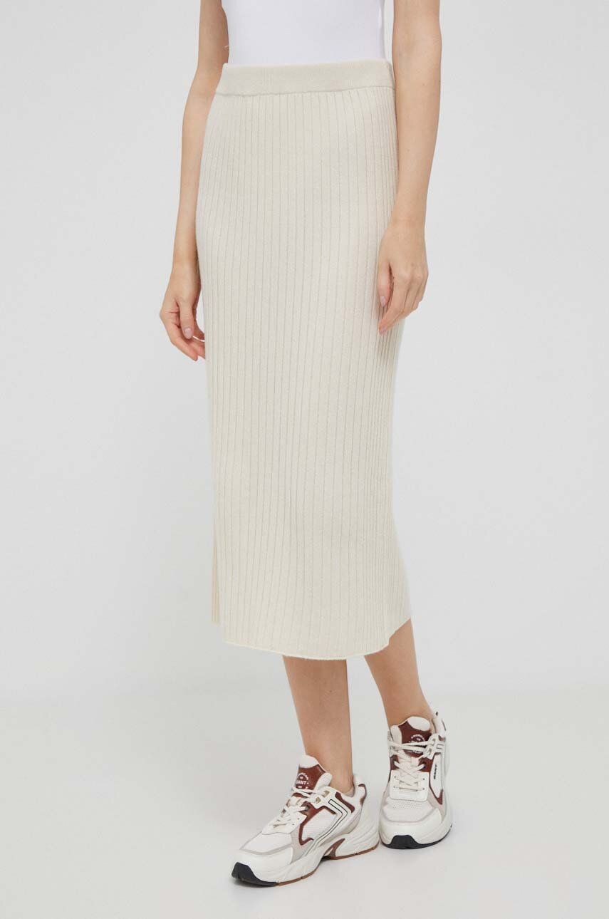 United Colors of Benetton spódnica wełniana kolor beżowy midi ołówkowa