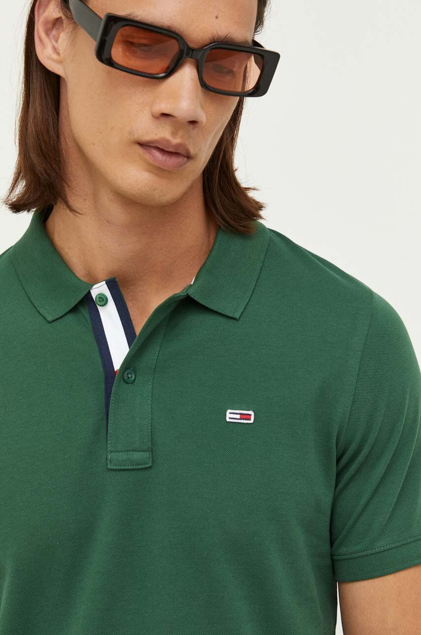 Tommy Jeans polo bawełniane kolor zielony gładki