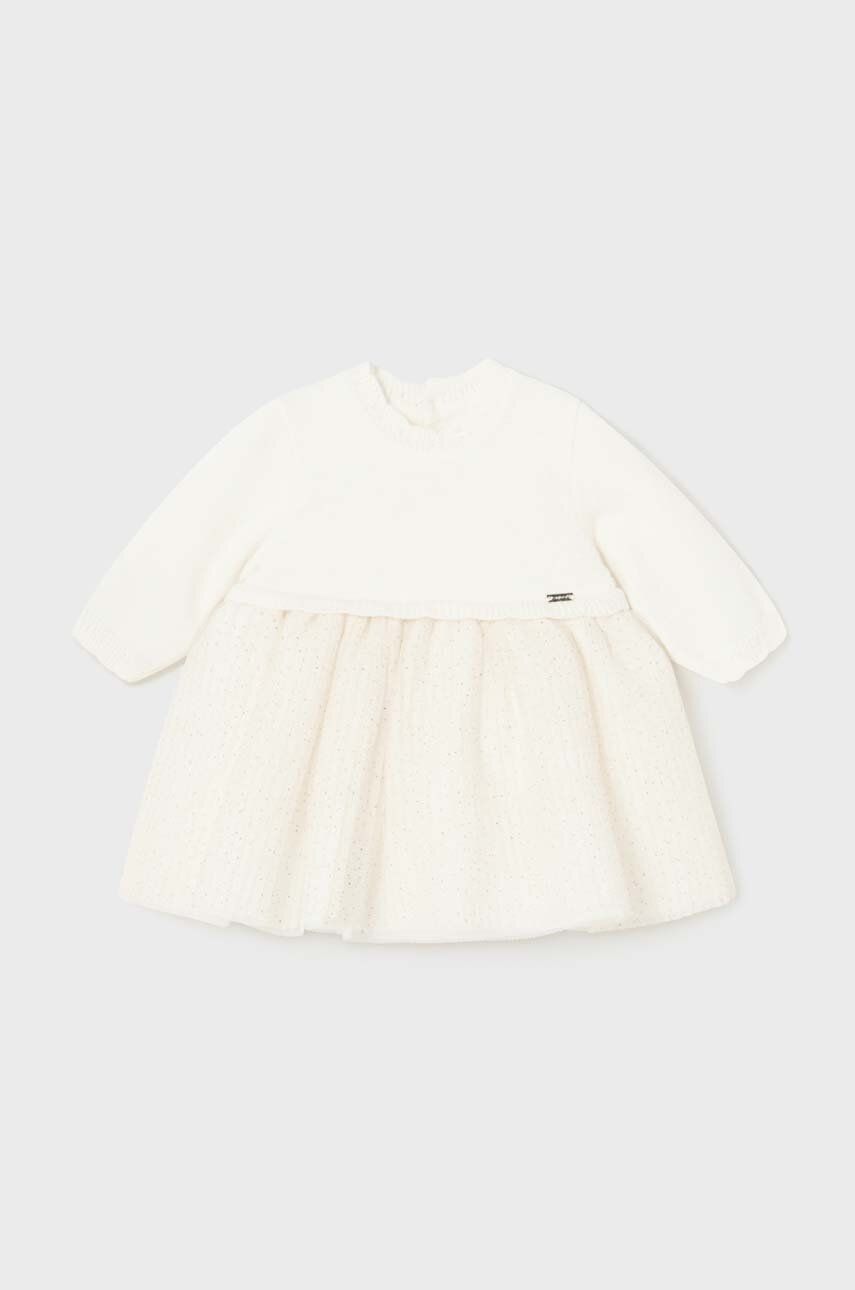 Mayoral Newborn sukienka niemowlęca kolor beżowy mini rozkloszowana