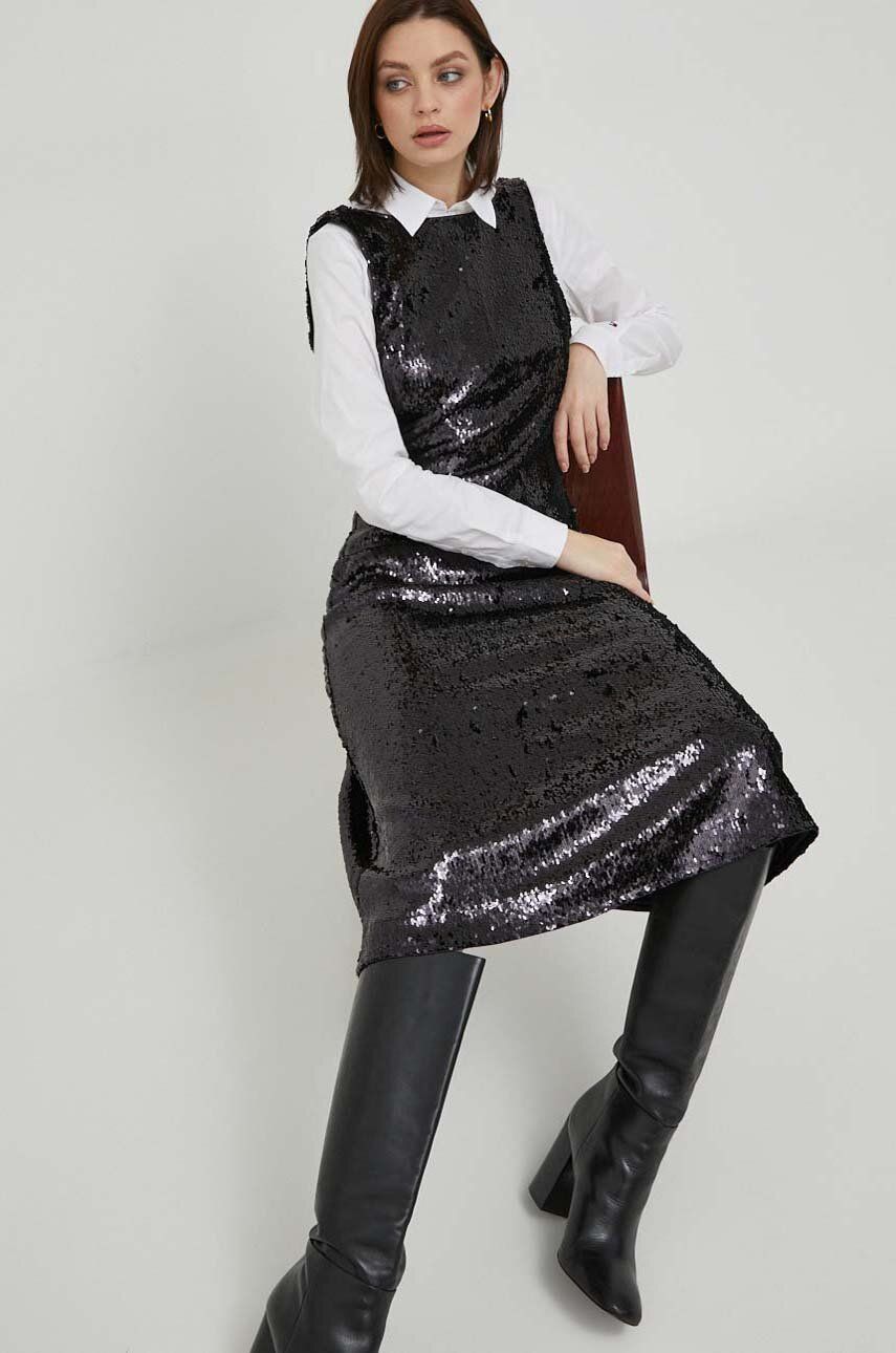 United Colors of Benetton sukienka kolor czarny midi rozkloszowana