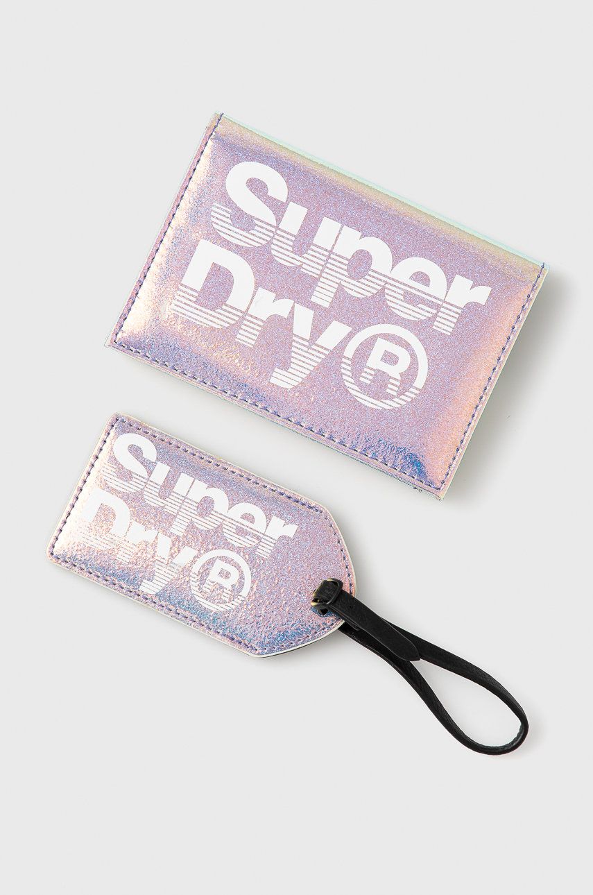 Superdry etui na paszport kolor srebrny