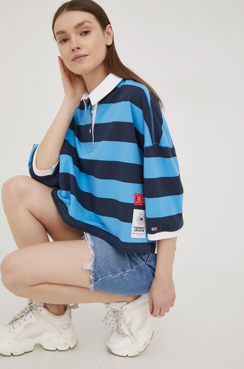 Tommy Jeans t-shirt bawełniany DW0DW12528.PPYY z kołnierzykiem