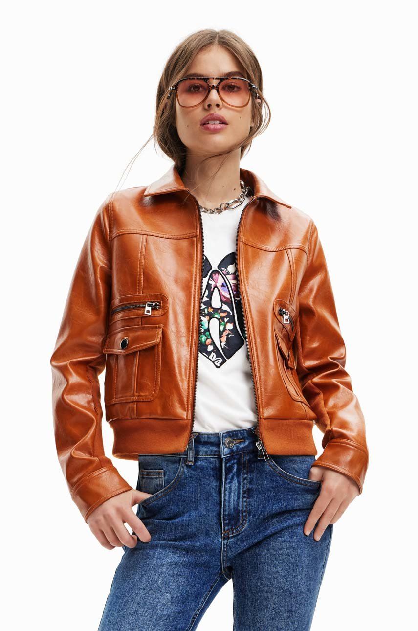 Desigual kurtka damska kolor brązowy przejściowa