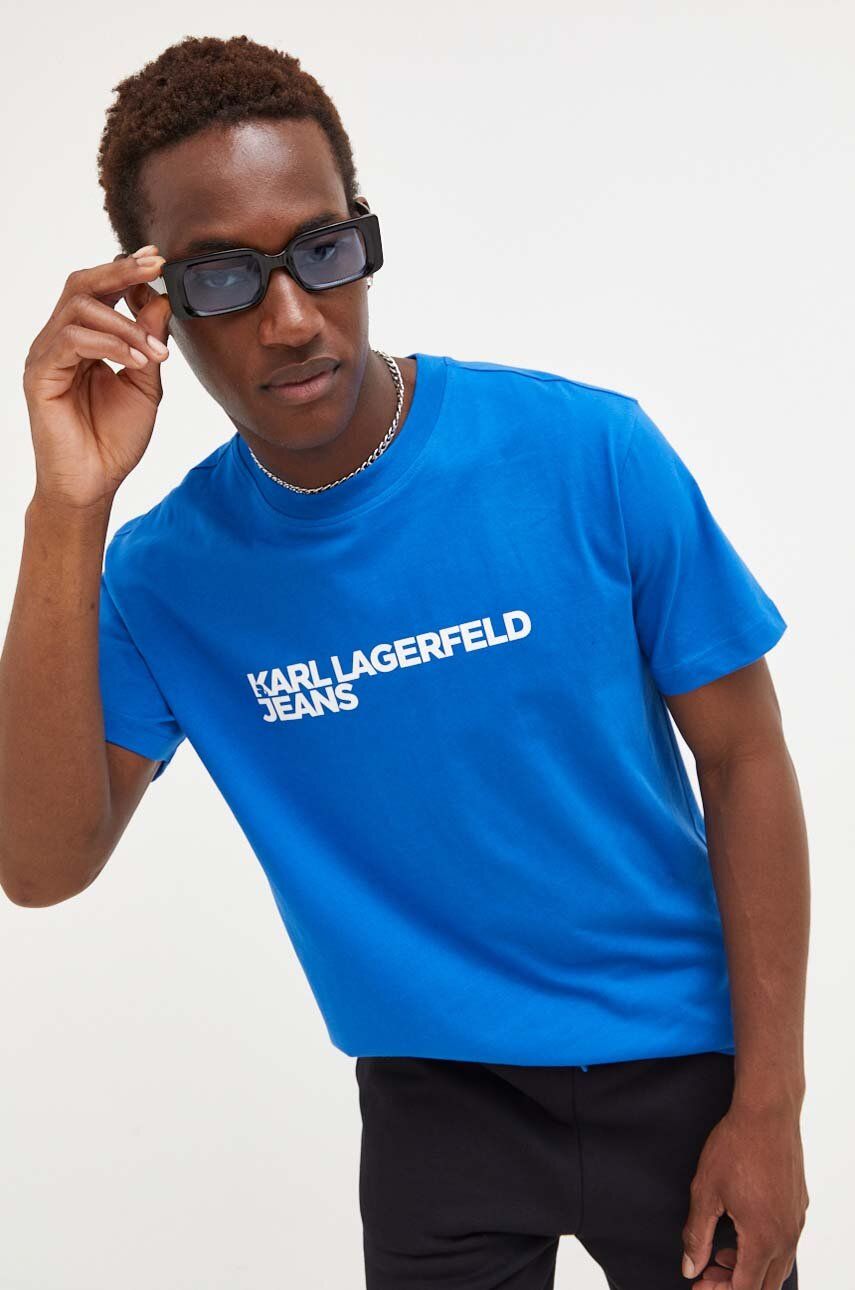 Karl Lagerfeld Jeans t-shirt bawełniany kolor niebieski z nadrukiem