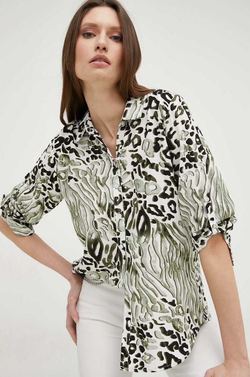 Answear Lab koszula damska kolor zielony regular z kołnierzykiem klasycznym