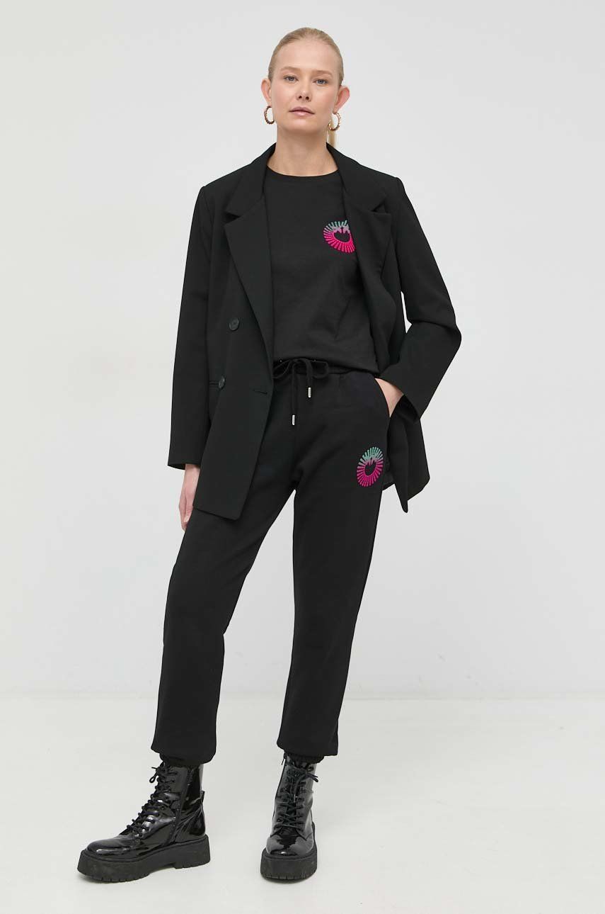 Pinko spodnie dresowe bawełniane damskie kolor czarny z nadrukiem