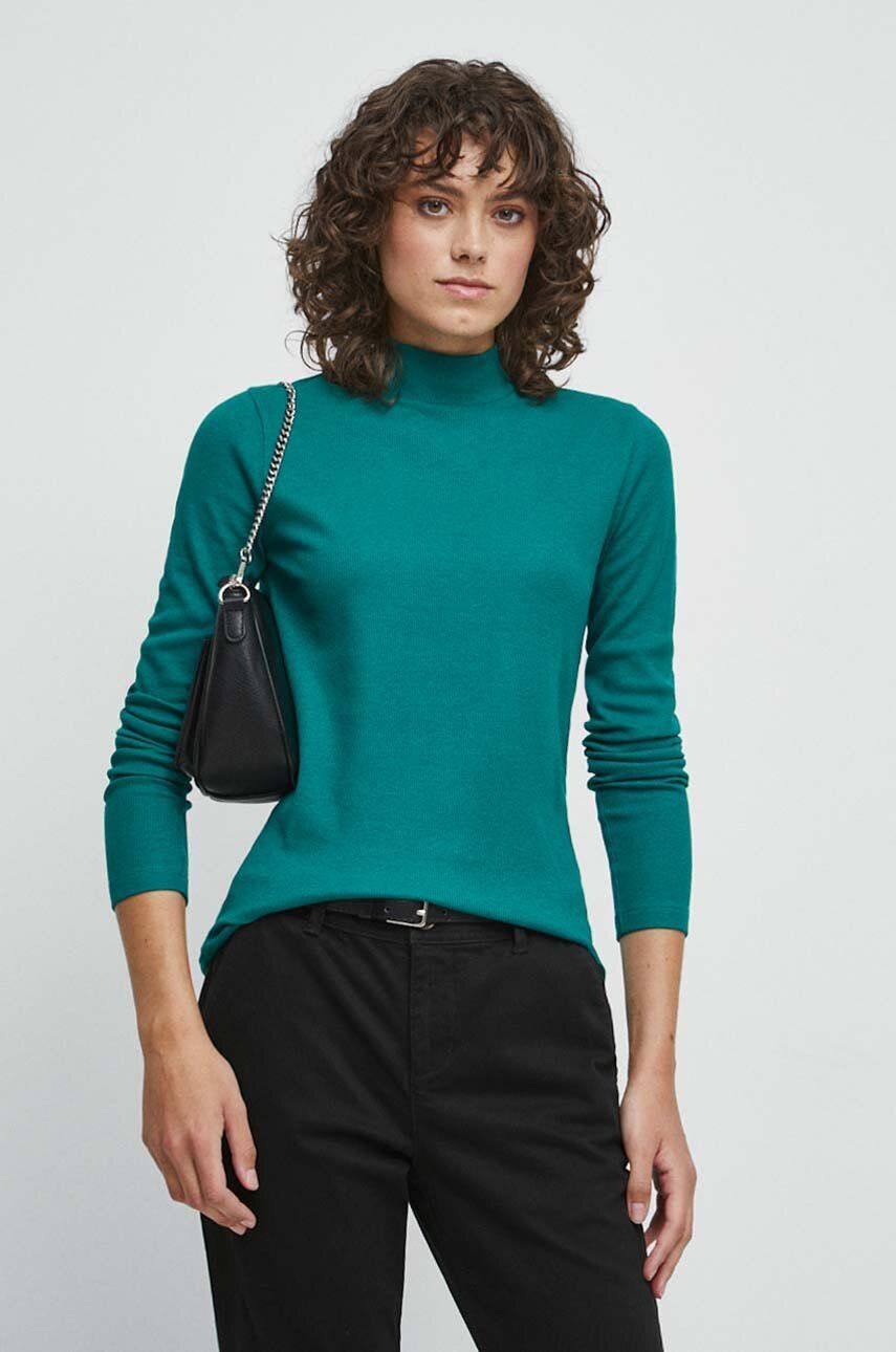 Medicine longsleeve damski kolor zielony z półgolfem