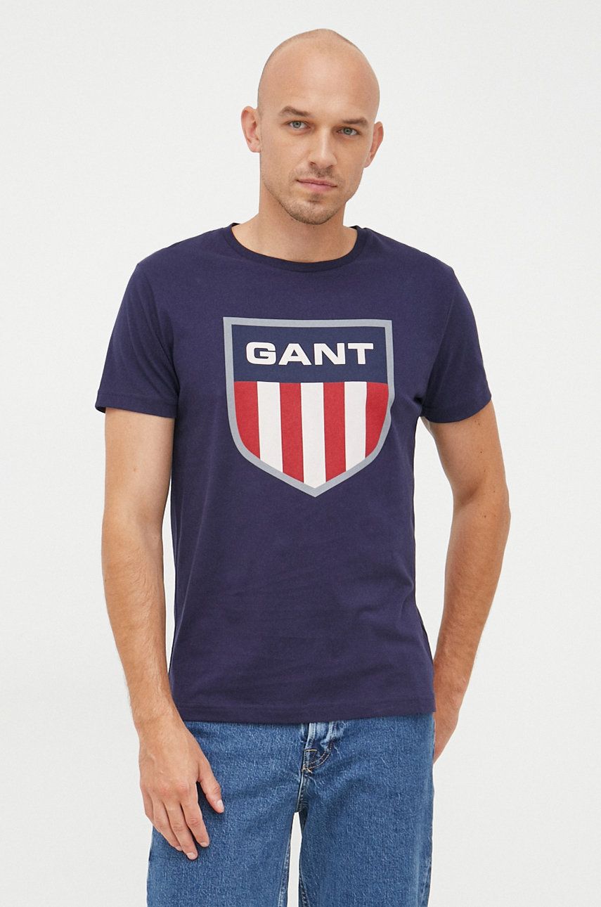 Gant t-shirt bawełniany kolor granatowy z nadrukiem