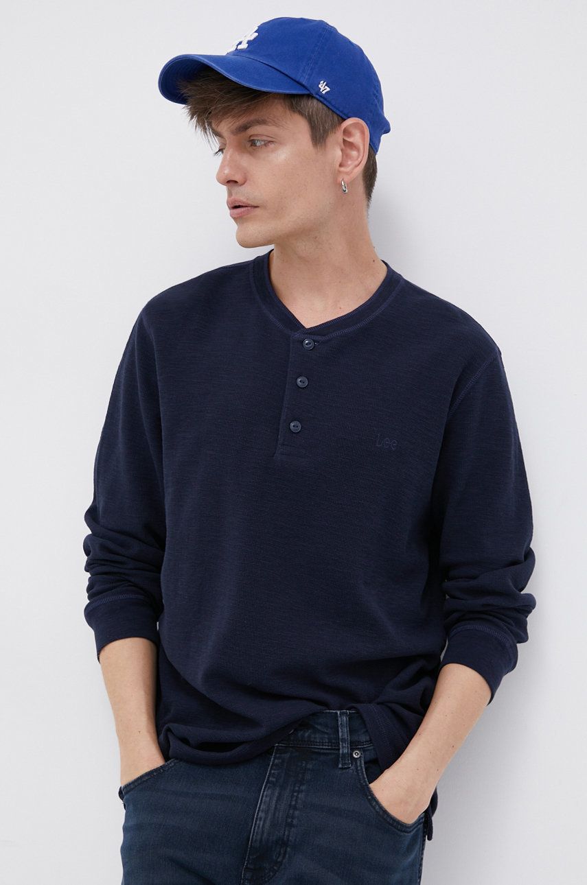 Lee Longsleeve bawełniany kolor granatowy gładki