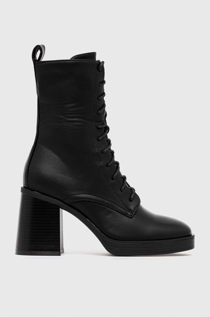 Answear Lab botki damskie kolor czarny na słupku lekko ocieplone