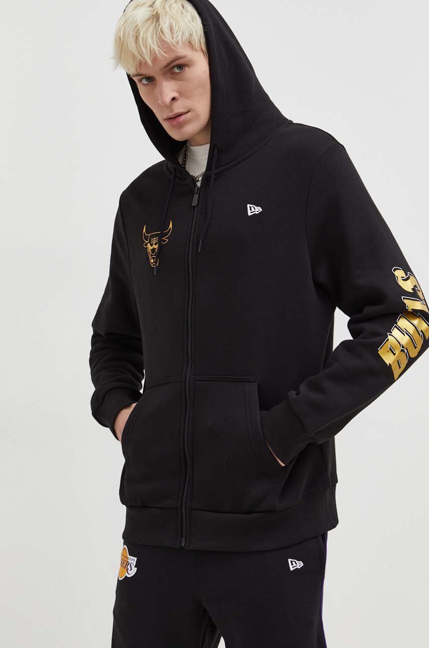 New Era bluza męska kolor czarny z kapturem z nadrukiem CHICAGO BULLS
