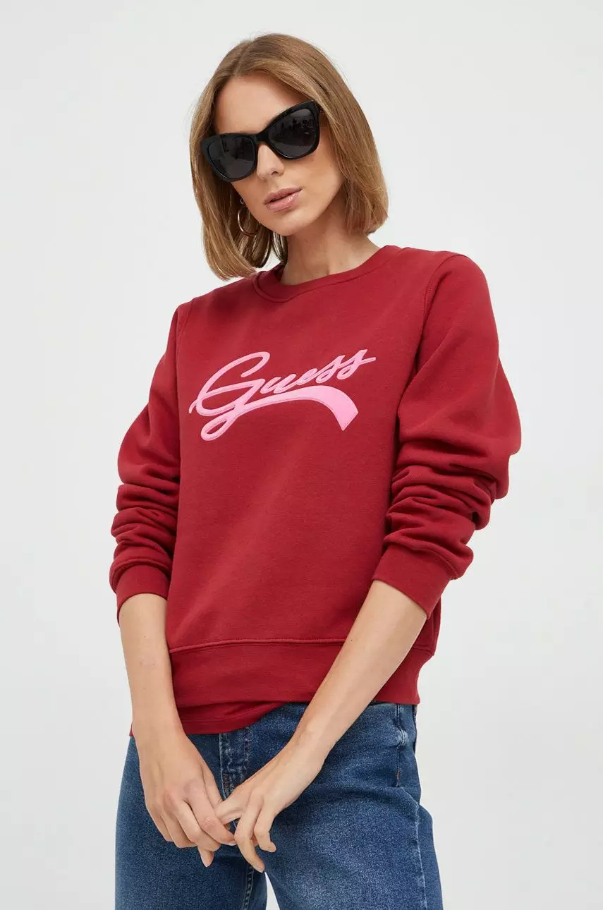 Guess bluza damska kolor bordowy z aplikacją