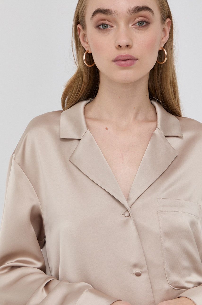 Boss Koszula 50463977 damska kolor beżowy regular z kołnierzykiem klasycznym