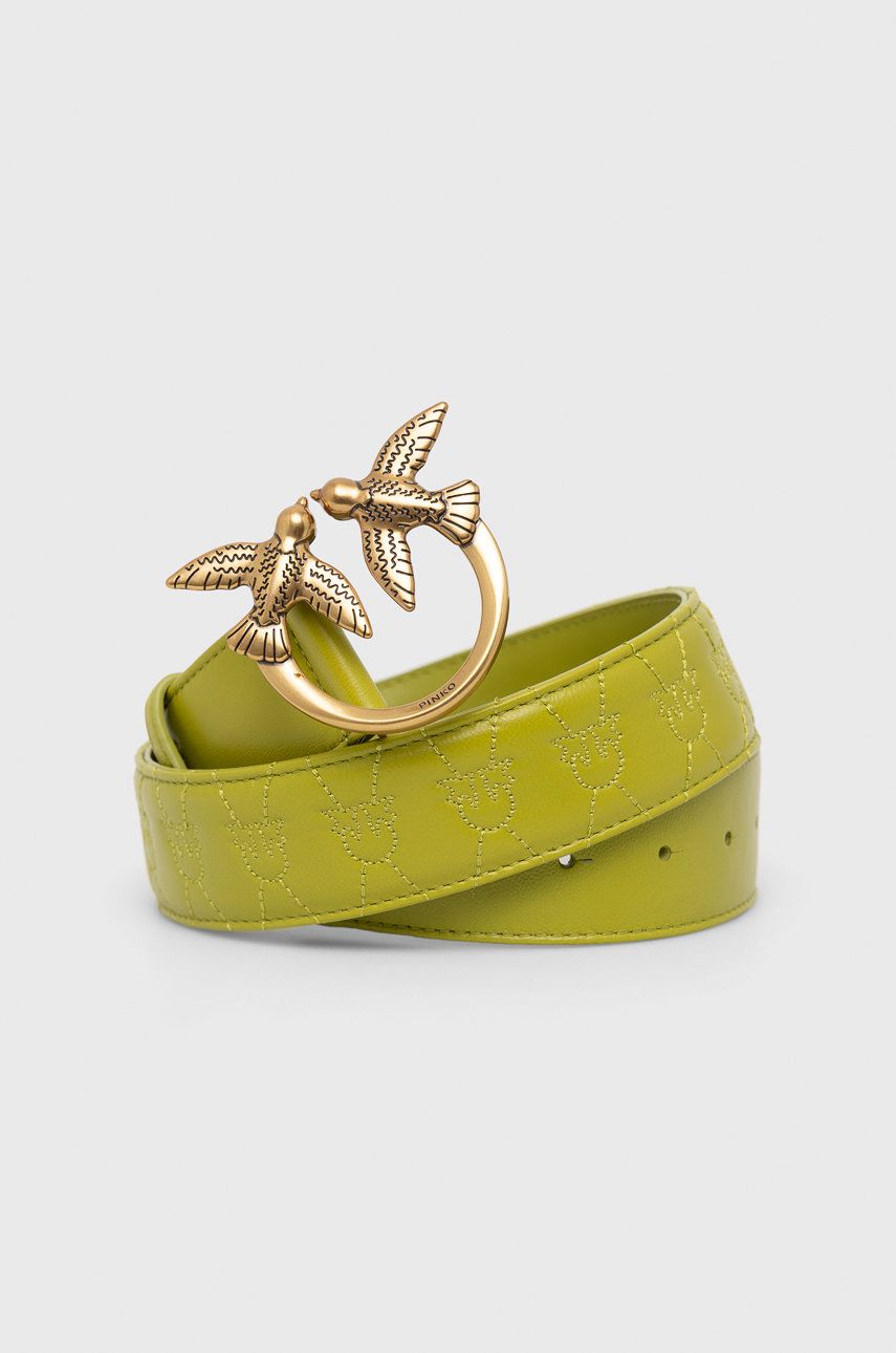 Pinko pasek skórzany damski kolor żółty